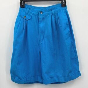 Huntington Ridge Women Blue Pleated High Waist Cuffed Bermuda Shorts Size 6 VTG